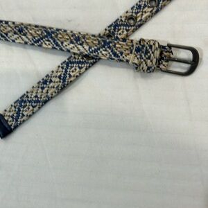 Blue and Cream Woven thin Belt with Metal  Buckle about 43” long